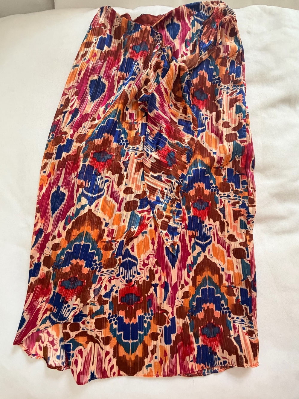 Vince Camuto Vibrant Pleated Midi Skirt in Multicolor Ikat Print